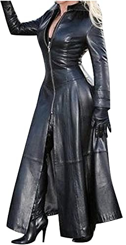 Femmes Cuir Trench Coat Gothique Long Manteaux Vente Chic Dames Steampunk Pardessus Veste Vintage Sexy Automne Hiver Coupe-Vent Long Manteau en Cuir Grande Taille