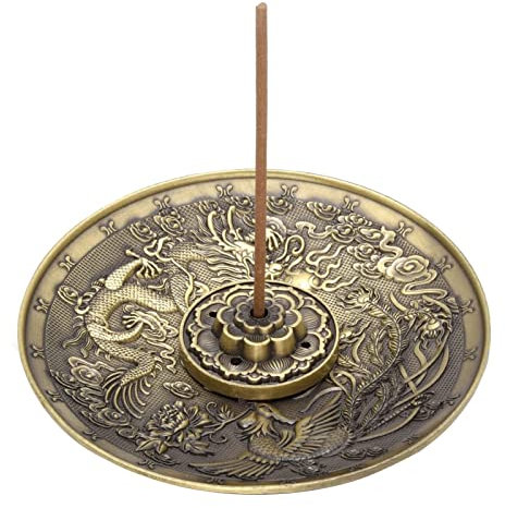 Bruciatore di Incenso in Bronzo a Forma di Drago e Fenice,Disco Bruciatores,Bruciatore Incenso Metallo con Raccoglitore Cenere,per Meditazione,Yoga,Salotto,Camera da Letto Tokaneit