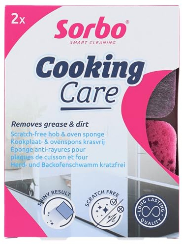 Sorbo Cooking Care - Lana de Acero con infusión de jabón con Esponja para Estufa y Horno sin arañazos, Paquete de 2, jabón Natural, estropajos metálicos para Cocina y Cocina, Ideal para cocinas de