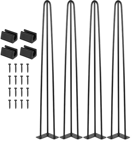 Jopassy 4er Set Haarnadel Tischbein Hairpin Legs, DIY Tischbeine mit Bodenschoner und Schrauben, Schwarz Tischgestell aus Stahl 61cm 3-Stange Möbelfüße für Stühle, Schrank und Sofa