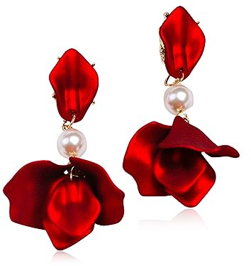 TOFBS Elegant Tropfen Statement Quaste Blumen Ohrringe Rosenblüten Baumeln Blumen Ohrringe Schmuck Zubehör (Rot/Kurz)