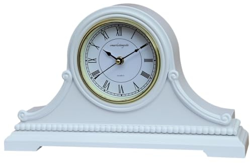vmarketingsite Kaminuhren, batteriebetrieben, leise Holz-Tischuhr mit Westminster-Glockenspiel auf der Stunde, massives Holzregal, läuternde Kaminuhr, 22,9 x 40,6 x 7,6 cm weiß (White - Roman)