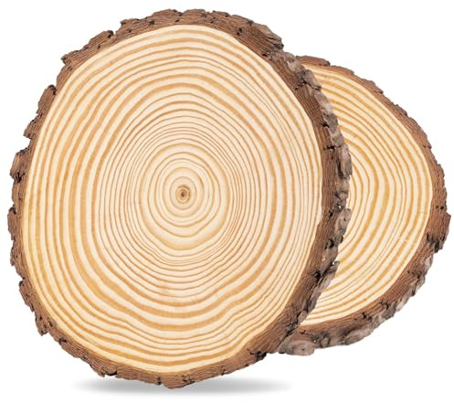 1Plusselect Grandi dischi per albero, 2 pezzi, 20-22 cm, rotondi, in legno, rotondi, circa 20 mm di spessore, per fai da te, fette di legno, matrimoni, centrotavola, decorazione natalizia