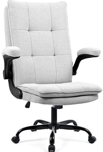 BASETBL Bürostuhl Schreibtischstuhl Ergonomisch, Chefsessel Stoff mit klappbare armlehne, drehbar und Wippfunktion, Höhenverstellbar, Doppelt verdickte Rückenlehne, Bis 150 kg Grau