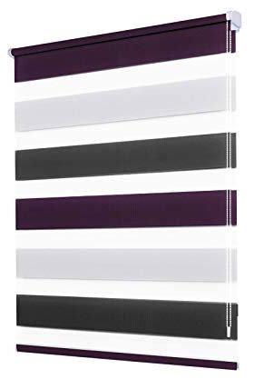 Doppelrollo Klemmfix ohne Bohren - 80 x 150 cm,Weiß-anthrazit-aubergine lichtdurchlässig & Blickdicht - Duo Klemmrollos für Fenster ohne Bohren - Stoffbreite 76 cm