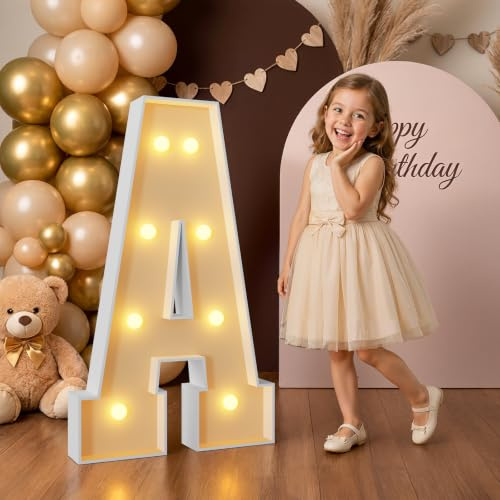 Mixifox 3FT Large Light Up Letters for Birthday Decoration Giant Letters A | for Party Decorations Wedding Graduation Decorations Foam board Assembly Required Warm White Light 21 Pcs Accessory Set
