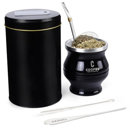 Cuopru Juego de tazas de yerba mate 6 en 1, incluye calabaza mate moderna, yerbero, bomba (pajita), cepillo de limpieza, filtro de té y kit de afeitadora