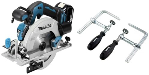 Makita DHS680Z Akku-Handkreissäge 57mm 18 V (ohne Akku, ohne Ladegerät), Blau, Silber & 194385-5 Schraubzwinge 1 Paar (2 Stück), Silber, 5 x 160 mm