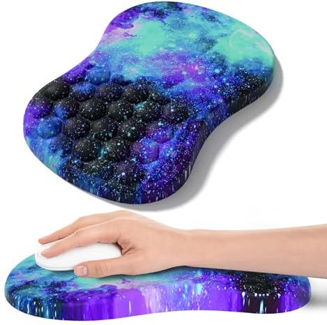 Tappetino per mouse con poggiapolsi, tappetino ergonomico per alleviare il dolore nel tunnel carpale, memory foam con base in gomma antiscivolo per computer, laptop, desktop (galassia blu)