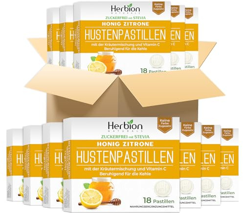 Herbion Naturals Hustenbonbons mit natürlichem Honig-Zitronen-Geschmack, zuckerfrei mit Stevia, Nahrungsergänzungsmittel, lindert Husten, 18 Lutschtabletten (Packung mit 48) | zuckerfrei mit Stevia, Nahrungsergänzungsmittel, lindert Husten, 18 Lutschtabletten (Packung mit 48)