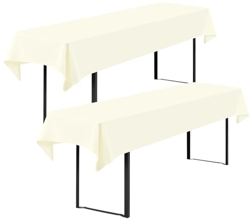 Showgeous 2 Stück Biertisch Tischdecke universal für 50cm u.70cm Biertische Hussen für Biertisch Biertischhussen Biertisch-Husse Bierzeltgarnitur Rechteckige Tischdecken Waschbar 100x250cm(Elfenbein)