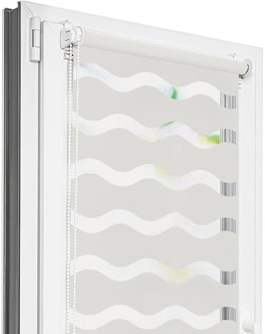 Estika Welle Doppelrollo klemmfix ohne Bohren - 85 cm x 120 cm - Perle - Tag und Nacht Duo Rollo, Duo Rollo, Rollos für Fenster ohne Bohren, Fenster sichtschutz