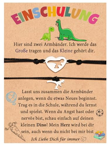FAOMZQ Geschenk Einschulung Junge, 2 Stück Vater Mutter Sohn Dinosaurier Armband Geschenk zum Schulanfang, Geschenke zur Einschulung für Schulanfänger Jungs Sohn Enkel Neffen Bruder Patenkind