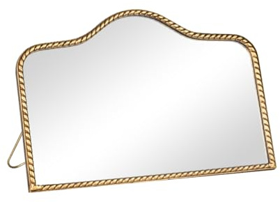 GIFTTROVE Kleiner Vintage-Schreibtischspiegel, 19,8 cm L x 30,2 cm B, antiker Goldspiegel | Dekorativer Spiegel mit gewellten Perlen, 360° verstellbare Drehung, Make-up-Standspiegel für Tischplatte, Badezimmer