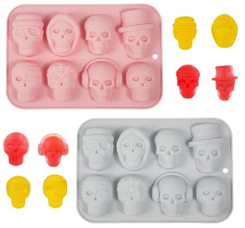 Schokoladenform aus Silikon, 2 Stück Totenkopf Tief Silikonform Chocolate Mold, BPA-frei Antihaftbeschichtung Schokoladentafel Backen Pralinenform, Schokolade Form, Eiswürfelform lustig Halloween