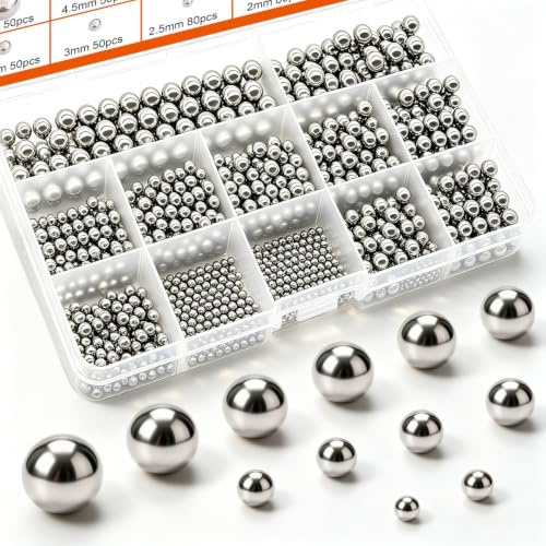 mxuteuk 600pcs 12 Größe Edelstahl Präzisionsstahlkugeln 1-8mm Metrische Fahrradlagerkugeln Klassifizierung Kit Mischkugeln 1mm 2mm 2.5mm 3mm 3.5mm 4mm 4.5mm 5.5mm 6mm 7mm 8mm K-085-600