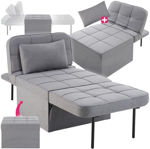 tectake® 4 in 1 gemütlicher Hocker mit Schlaffunktion, Sofa, Sessel oder Lounger, 6-Fach klappbar, als Couch, modulares Schlafsofa oder Lesesessel, für Schlafzimmer, Jugendzimmer, Wohnzimmer - grau