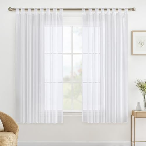 MIULEE Schlaufenschal Voile, Transparente Gardinen 2er Set, Weiß 140x137 cm | Luftige Transparente Voile-Gardinen mit Schlaufen, Dekorativer Sichtschutz für Wohnzimmer und Schlafzimmer