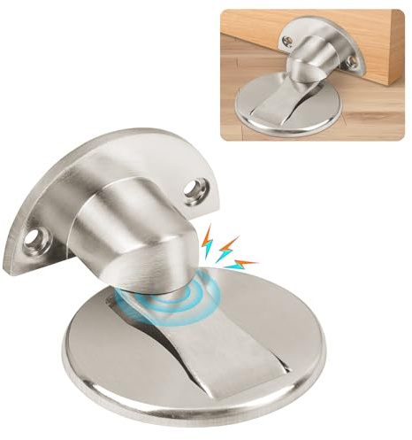 Flintronic Magnetic Door Stop, Self Adhesive Heavy Duty Door Catch, Invisiable Floor Magnet Door Stoppers with Conceal Screws Mounted, Indoors Door Stops for Home, Office, Patio (Brushed Silver)