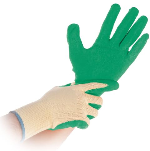 FRANZ MENSCH 24 Stück Arbeitshandschuhe Safety, Packung, natur-grün, 9/L, L: 25cm, Arbeitshandschuhe, Baumwollehandschuhe, Montagehandschuhe