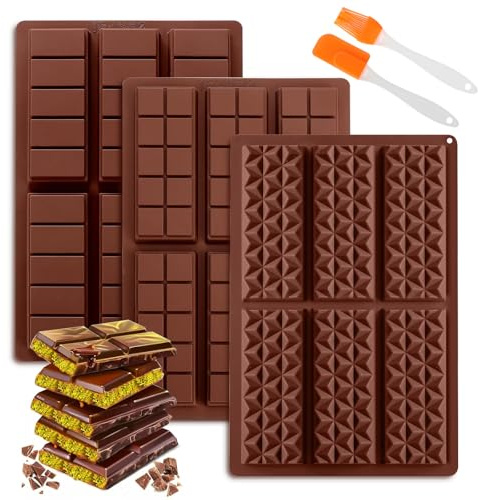 3 Pièces Moule Tablette Chocolat Moule Silicone Tablette de Chocolat Anti-adhésif avec Spatule Brosse Pour Faire Du Chocolat Fondant Gelée Barres énergétiques