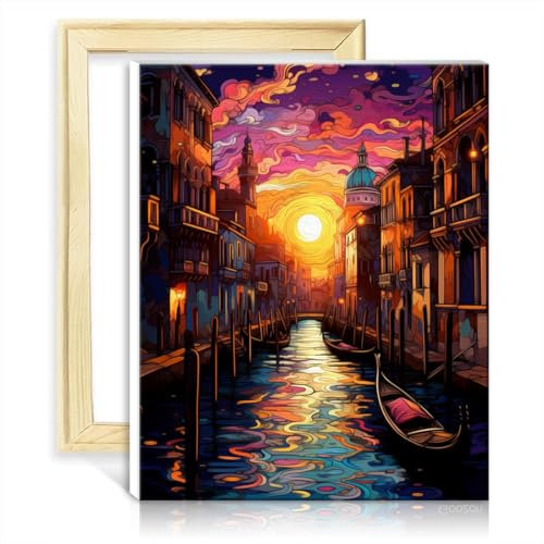 LiHEQING Malen nach Zahlen – Das Venedig-Ölgemälde auf Leinwand, zum Selbermachen, mit Pinseln und Acrylpigment, Bild für die Heimdekoration, selbstgebauter Rahmen (40 x 50 cm)