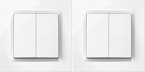 SIMON - Interruptor Conmutador Doble, Serie Simon 10, 230V, Interruptor de Pared Interior, Fácil de Instalar, Incluye Marco, Tapa y Mecanismo, Color Blanco (Paquete de 2)