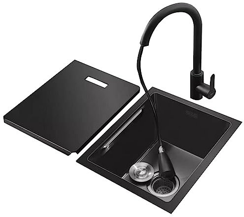 SFNIOKFG Verdeckte kleine Edelstahlspüle für die Küche, Einzelbeckenspüle, Gemüsebecken, Küchenspüle, Bartheke, Unterbauwaschbecken, Wasserpool mit Abdeckbecken (Farbe: Schwarz, Größe: 25 *
