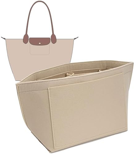 UMLIPOT Taschen Organizer für Longchamp M, Handtaschen Organizer aus Filz, mit Multifunktionalen Taschen Großes Fassungsvermögen Cremefarben, Große Kapazität Handtasche Einsatz, Handtaschen Organizer