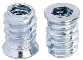 Pack of 50 Screw Nuts M4 x 10 mm, Threaded Insert Wood Screw-In Sleeves, Thread Inserts Wood Made of Carbon Steel, Hex Hex Nut for Wooden Furniture Screws Silver