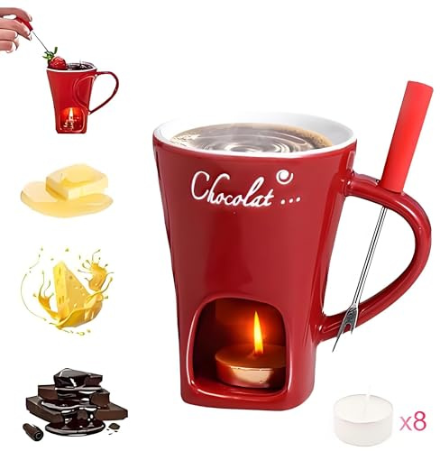 JHLXYXMY Fondue Mugs Fondue Pot Set for Chocolate, Cheese, Candy,Fondue Cups Tealight, Chocolate Fondue Mugs Set with Forks,Mini Ceramic Fondue Mugs Gift Set with with Forks & Candles(White)