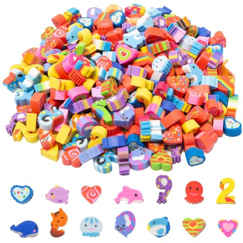 Sxutop 300 Piezas Lindo Gomas de Borrar para Niños Mini Borrador de Lápiz Borrador Pequeña Divertido Gomas de Borrar en Forma de Corazón para Niños de Escuela,Regalos Fiesta de Cumpleaños
