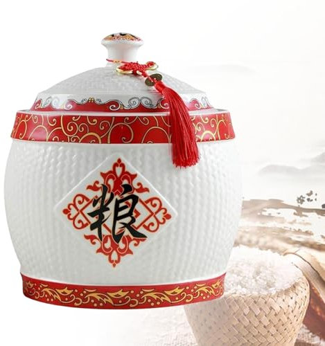Rice Containers Grain Storage，Ceramic Rice Storage Containe Large Rice Dispenser Chinese Design Rice Bucket with Lid 2.5KG/4KG/5KG/7.5KG/10KG/12.5KG for Kitchen Food Storage Box(A-12.5KG)