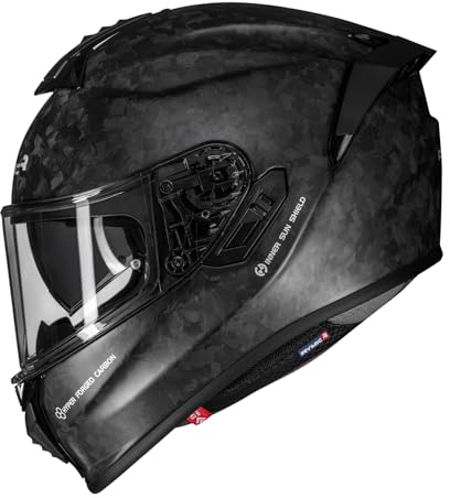Rymic S-GT Carbon Motorradhelm Vollvisier-Rennhelm mit integrierten Lautsprechertaschen & Doppelverglasung, ECE 22.06 geprüft (Matt Carbon-Schmiedestruktur, L)