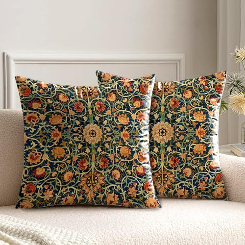 HUASHUZI Cushion Covers William Morris 45x45cm Boho Decorations Double Sided Pattern Throw Pillow Case Set of 2 Home Decor for Sofa Bench Couch