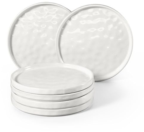 Homikit Side Plates Set of 6, Round Dinnerware Stoneware Plate Set for Pasta Salad Cake, Reactive Glaze & Non-Scratch, Dishwasher and Microwave Safe, Pearl White - 20.3cm
