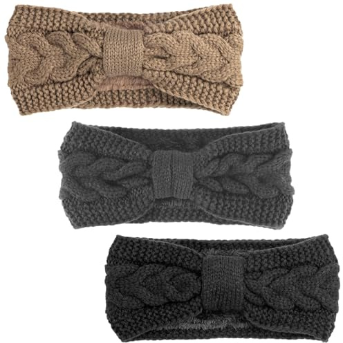 DRESHOW Varmt Stickat Pannband för Kvinnor Vinter Öronvärmare Virkade Huvudomslag Tjocka Fleece Fodrade Hårband