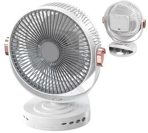 keloppasit Ventilador de Sobremesa con Pinza,Ventilador De Mesa - 20cm USB Recargable Velocidad Ajustable Silencioso Con Luz Nocturna Colgable Para Viajes Tienda Casa Coche Carrito Dormitorio