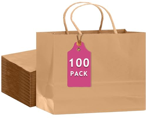 Gcardist 100 stycken bruna presentpåsar gjorda av papper med handtag – 30 x 10 cm (12,6 x 4,3 cm (12,6 x 4,3 tum) breda påsar partypresentpåsar för olika användningsområden
