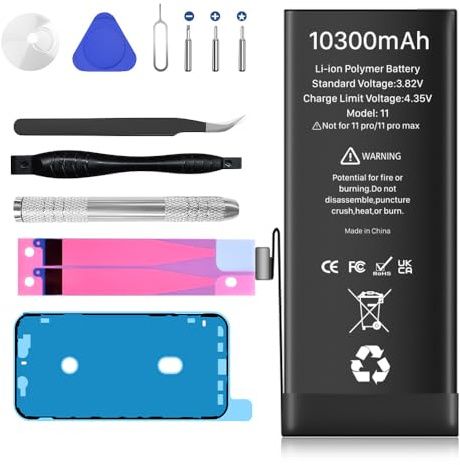 EVELLHPP Akku für iPhone 11, 10300mAh New Upgrade High Performance 0 Cycle Ersatzakku für iPhone 11, Modell (A2111 A2221 A2223) mit Reparatur-Werkzeugsatz