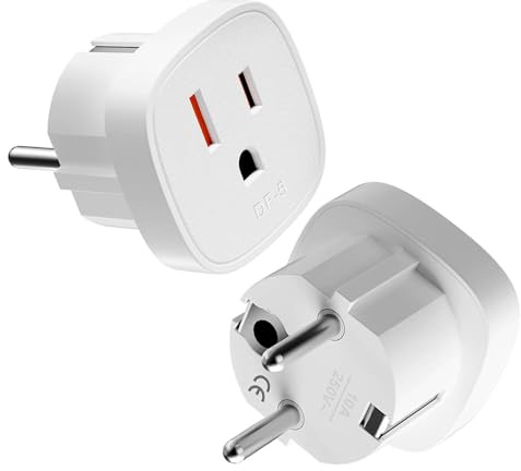 Adaptador de enchufe de 2 piezas EE.UU. a Francia,Adaptador de viaje de EE.UU. a UE, Estados Unidos de 3 pines a Les Prises France,Blanco