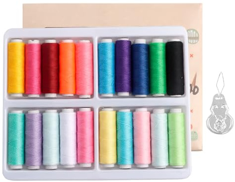 20 Color Polyester Sewing Threads, Durable Sewing Thread Set, Cotton Thread- Hand and Machine Sewings Use, Durable, Colorful, & Easy to Use (90m/100 Yards Each roll)