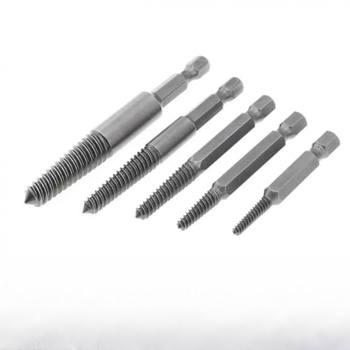 Filteilect Sechskant-Schraubenausdreher-Set, robuster Karbonstahl, gebrochene Bolzen und beschädigte Schrauben, für M14, 1/4-Zoll-Schaft, kompatibel mit Holz und (SKU), 5-teiliges Set