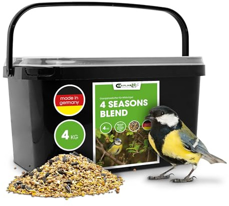 Vogelfutter 4 Kg - Hochwertiges Ganzjahresfutter - Abwechslungsreiche Körnermischung - Energiereiches Wildvogelfutter