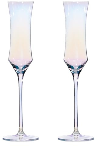 FIXOSHEE Lot de 2 Verres à Pied en Verre Irisé Coloré 250 Ml Design Mince pour Vin Mousseux et Vin pour Fêtes Mariages et Usage Domestique