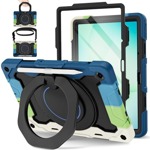 ROISKIN for Samsung Galaxy Tab A11 Plus/A9 Plus Case 11 Inch 2025/2023 | with Screen Protector,Rotating Stand,Shoulder Strap,Pen Holder,Heavy Duty Shockproof Kid Case for Galaxy Tab A11+/A9+,Blue