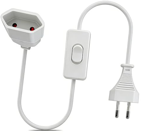 Flomiara Cavo di prolunga piatto con interruttore, 2,5 A 250 V spina europea, prolunga corta 0,6 m, spina europea 90°, cavo di alimentazione piatto 0,75 mm², presa Euro di tipo C, per PC computer
