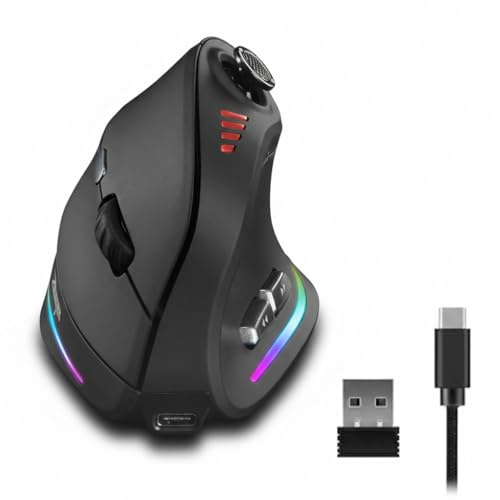 TKMARS Mouse da gioco wireless con bilanciere 5D, ri-Mode, 24000 DPI, 12 pulsanti programmabili, mouse ergonomico per tunnel carpale, mouse Bluetooth ricaricabile/2.4G/verticale cablato per PC laptop