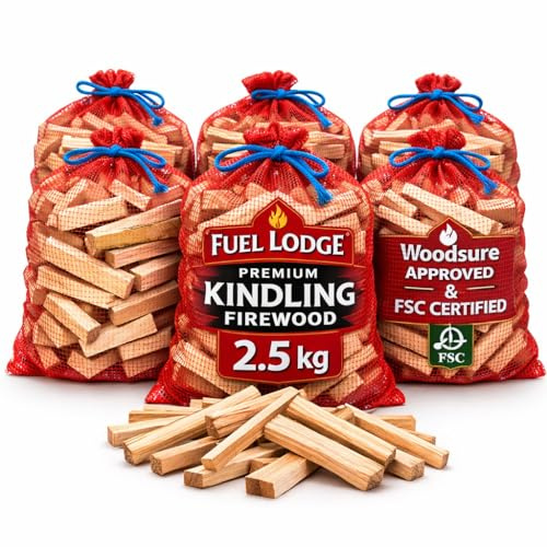 Fuel Lodge Kindling Wood For Wood Burner - Kiln Dried logs 15kg (2.5kg x 6 Bags) - Ideal fire kindling for Fire Pits and Log Burners | Fast Lighting, Low Smoke, 100% FSC Certified Fire Logs