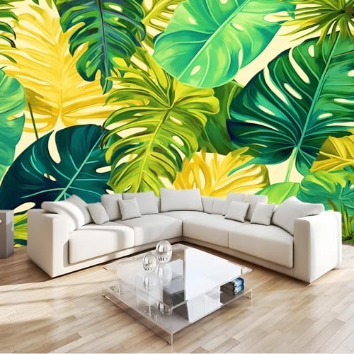 Fotomural Papel Pintado 3D Textura Hojas Tropical Patrón – Vistoso Papel Tapiz Decorativo Moderno para Pared, Mural de Pared para 200 x 140 cm, Decoración del Hogar